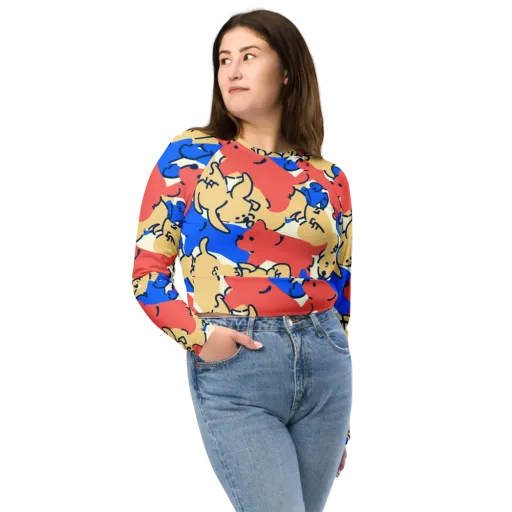 Pop Parade Pups on a Long Sleeve Crop Top