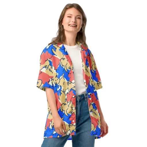 Pop Parade Pups on a Button Shirt