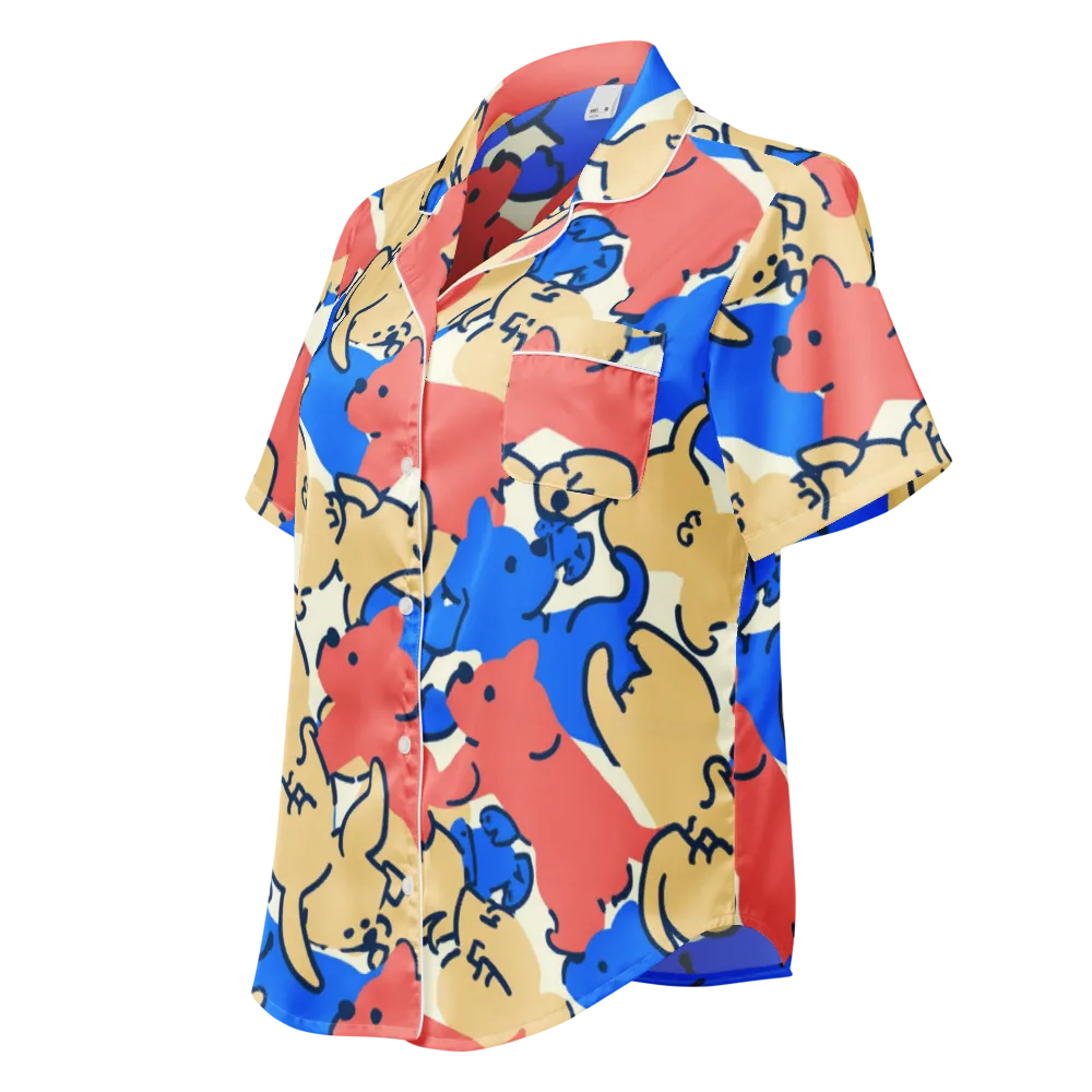 Pop Parade Pups on Women's Short Sleeve Pajama Top — Left Front
