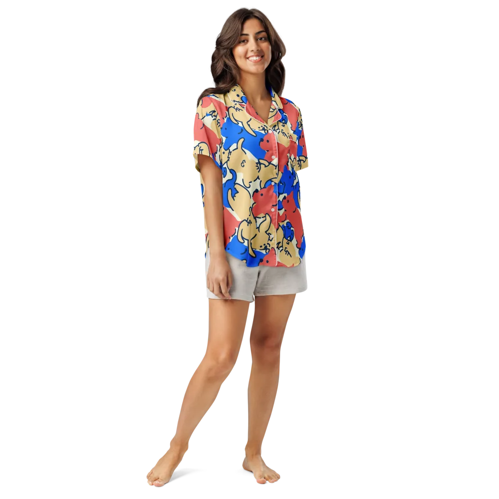 Pop Parade Pups on Women's Short Sleeve Pajama Top — Front