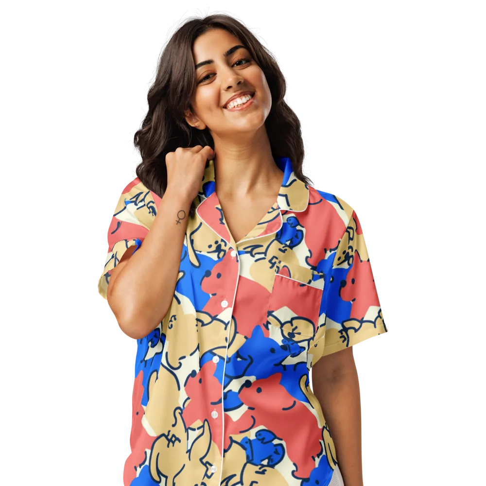 Pop Parade Pups on Women's Short Sleeve Pajama Top — Front