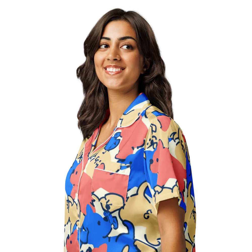 Pop Parade Pups on Women's Short Sleeve Pajama Top — Left Front