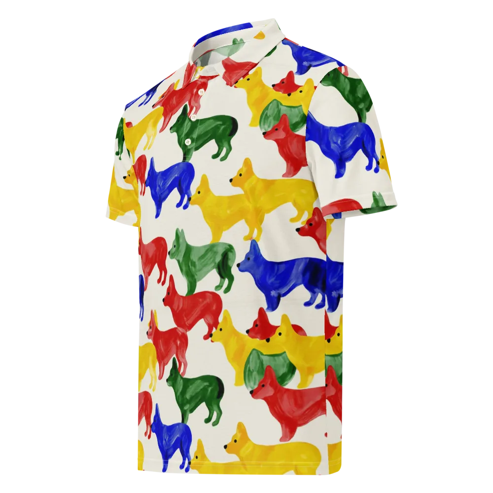 Colorful Canine Parade on Men's Slim Fit Polo Shirt — Left Front