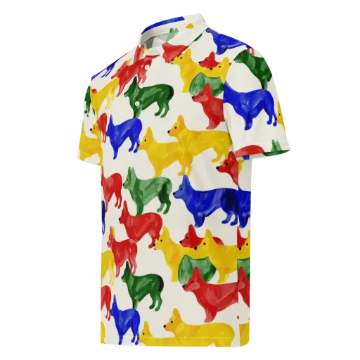 Colorful Canine Parade on a Men's Slim Fit Polo Shirt