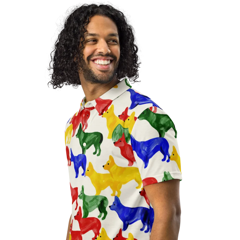 Colorful Canine Parade on Men's Slim Fit Polo Shirt — Left Front