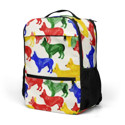 Colorful Canine Parade on a Utility Backpack