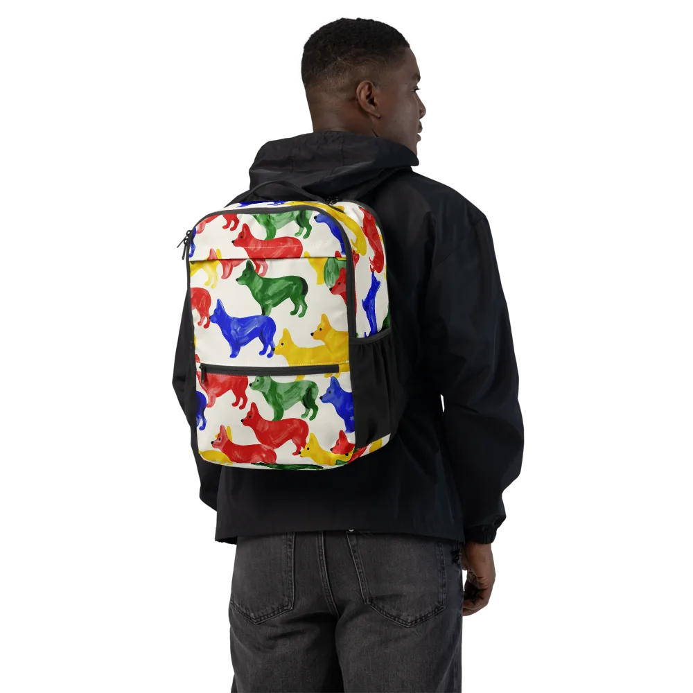 Colorful Canine Parade on Utility Backpack — Back