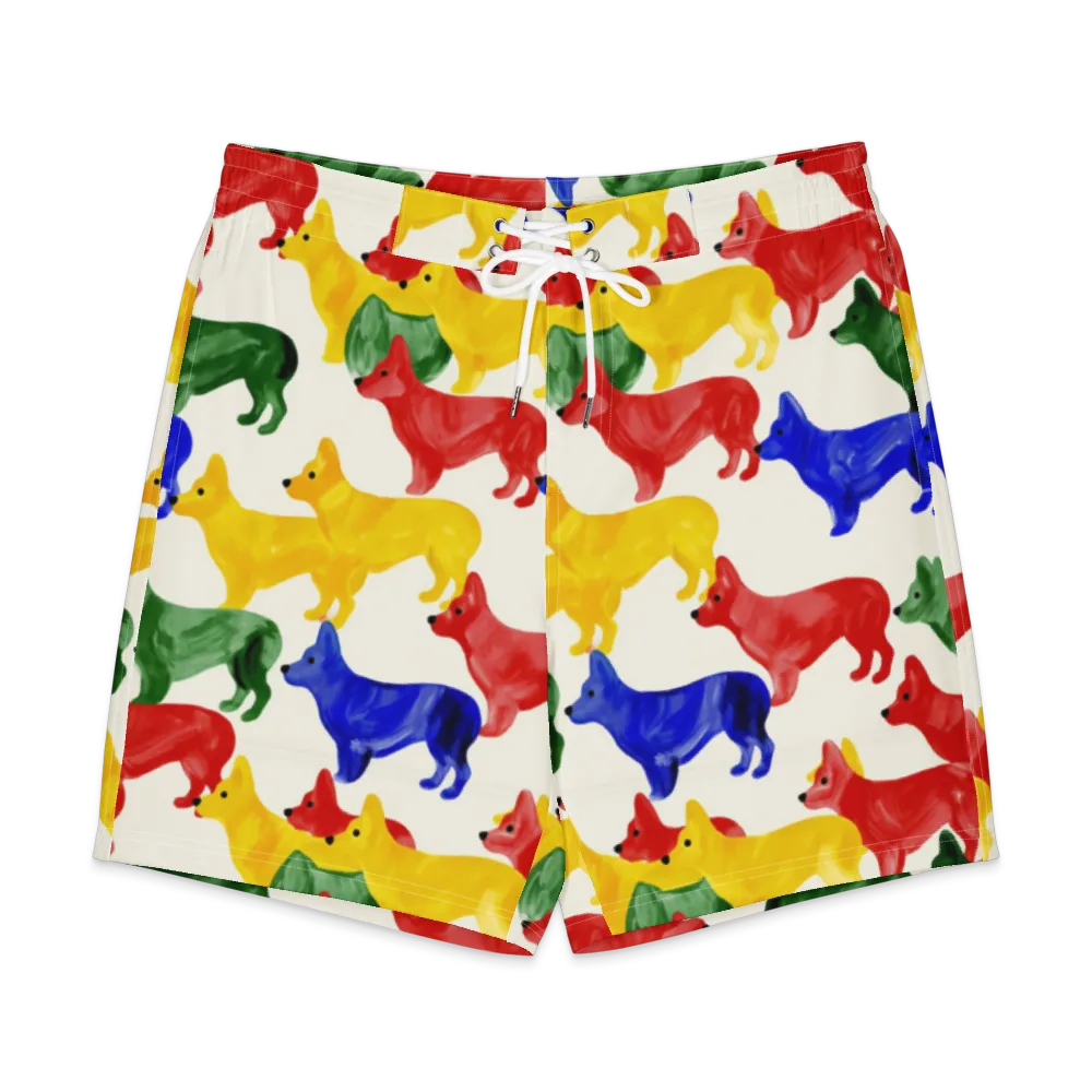 Colorful Canine Parade on Men's Board Shorts — Front