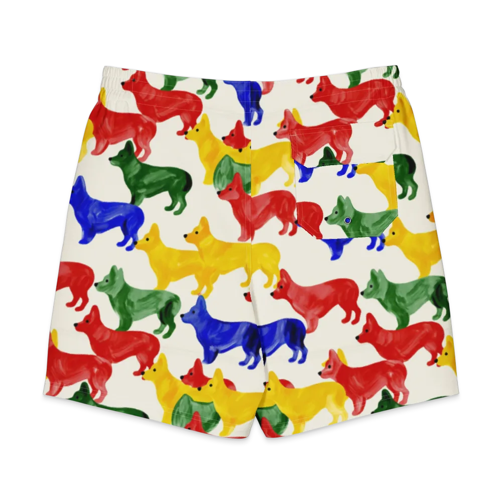 Colorful Canine Parade on Men's Board Shorts — Back
