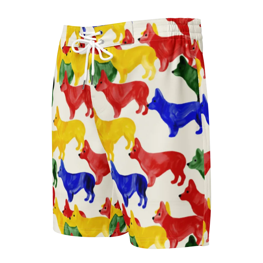 Colorful Canine Parade on Men's Board Shorts — Front