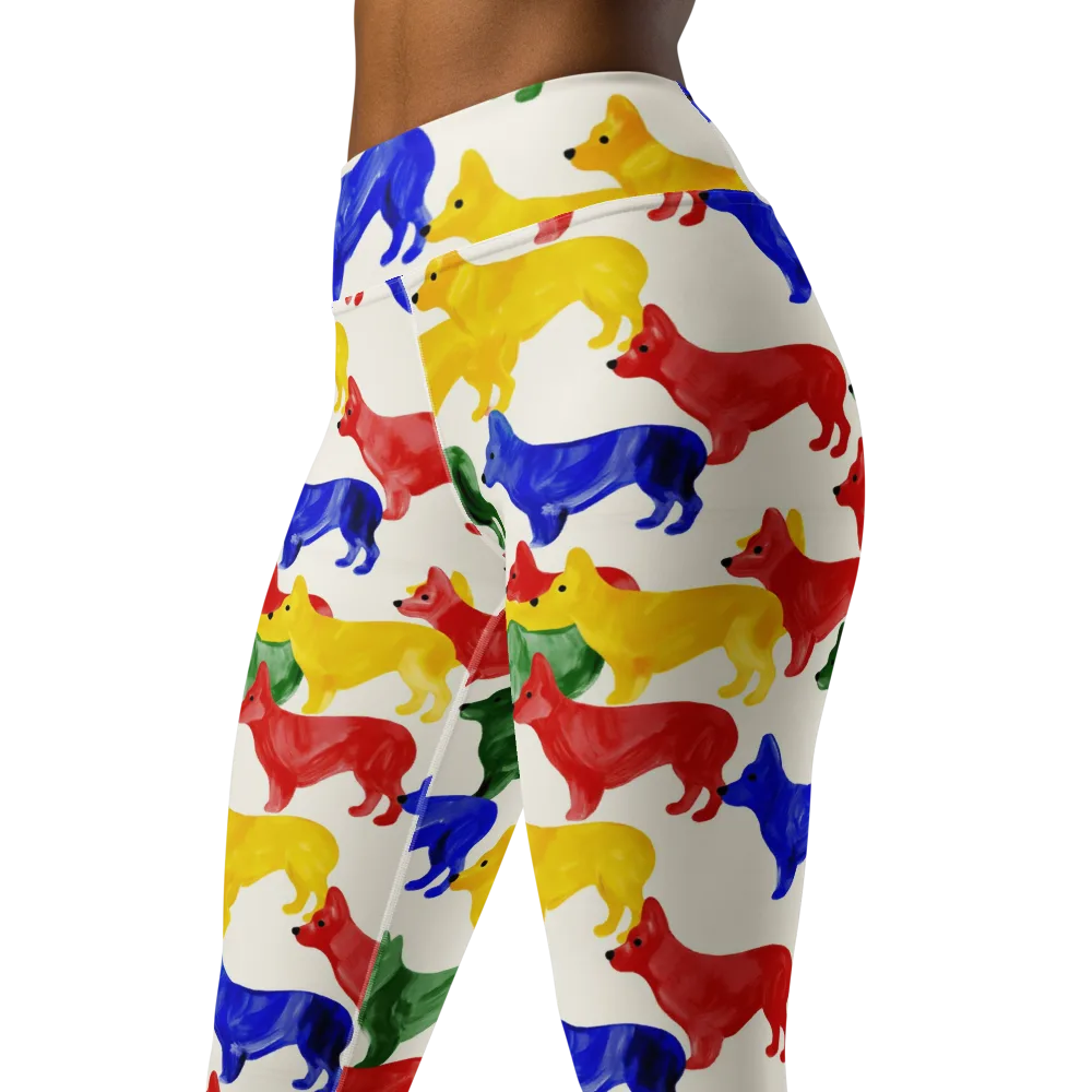 Colorful Canine Parade on Yoga Leggings — Left Front