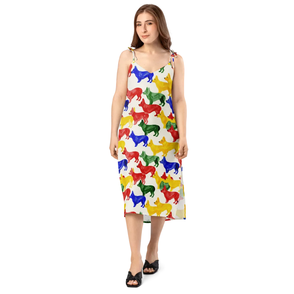 Colorful Canine Parade on Slip Dress — Front