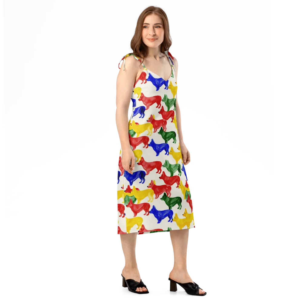 Colorful Canine Parade on Slip Dress — Right Front