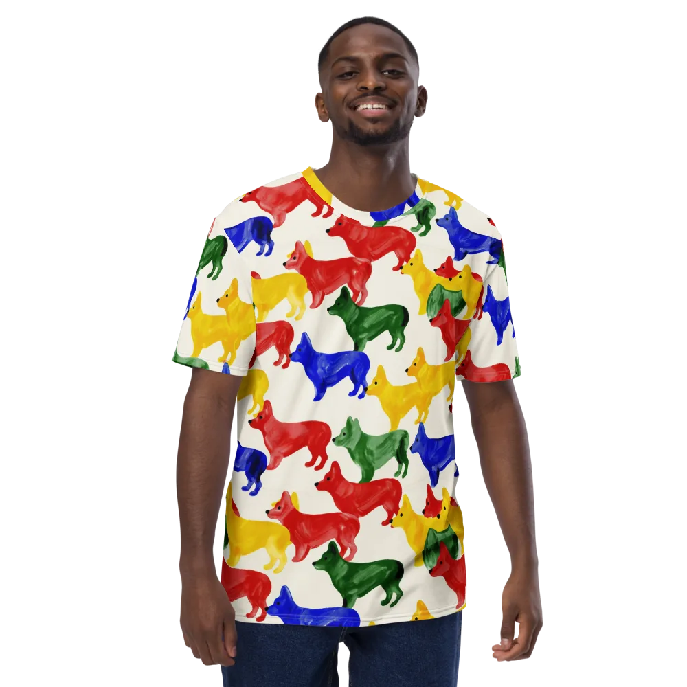 Colorful Canine Parade on Men's Crew Neck T-Shirt — Front