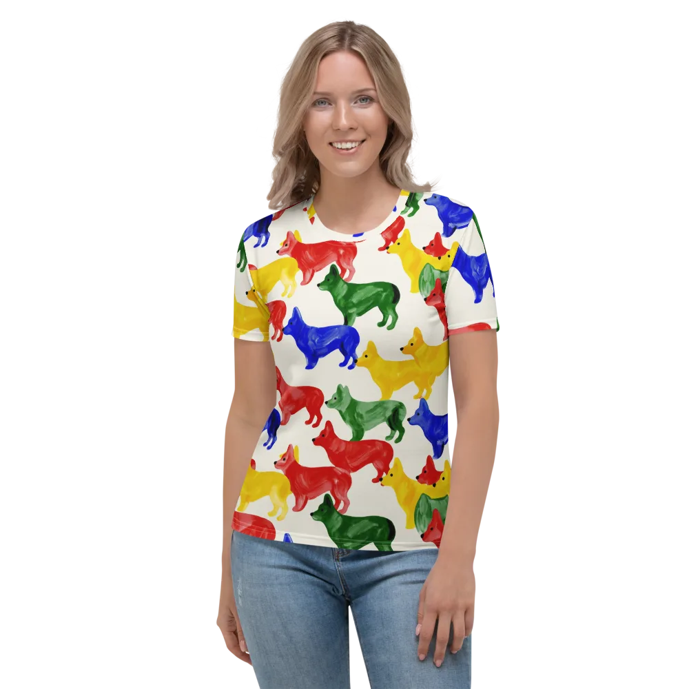 Colorful Canine Parade on Women's Crew Neck T-Shirt — Front