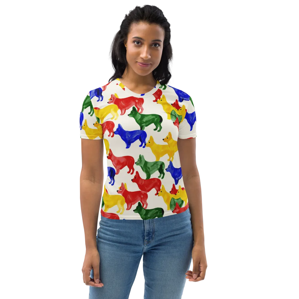 Colorful Canine Parade on Women's Crew Neck T-Shirt — Front