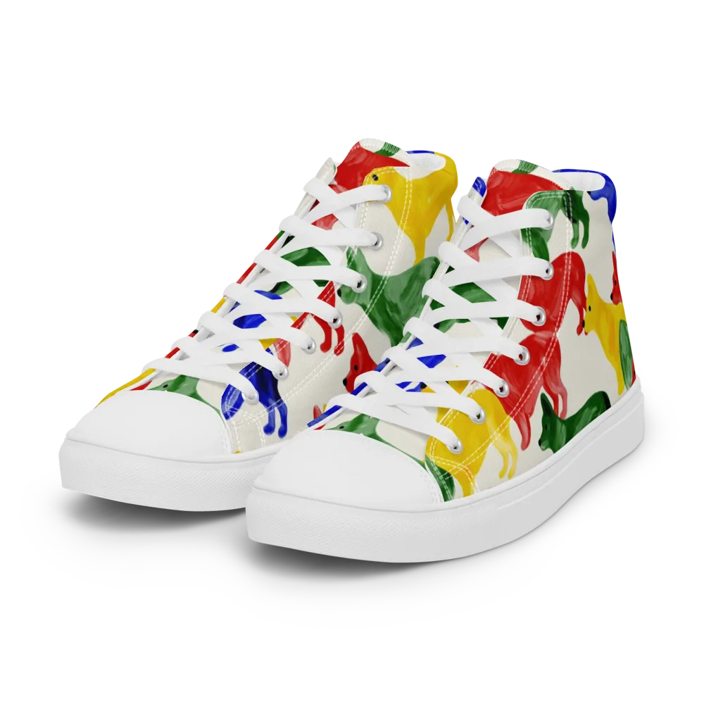 Colorful Canine Parade on Women's High Top Canvas Shoes — Left Front