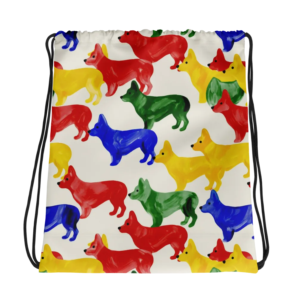 Colorful Canine Parade on Drawstring Bag — Photo