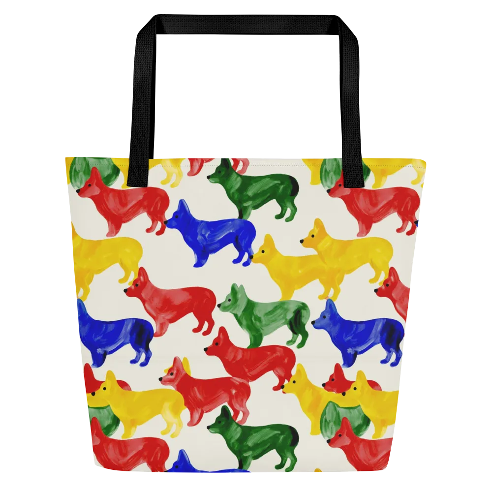 Colorful Canine Parade on Large Tote Bag W/ Pocket — Front