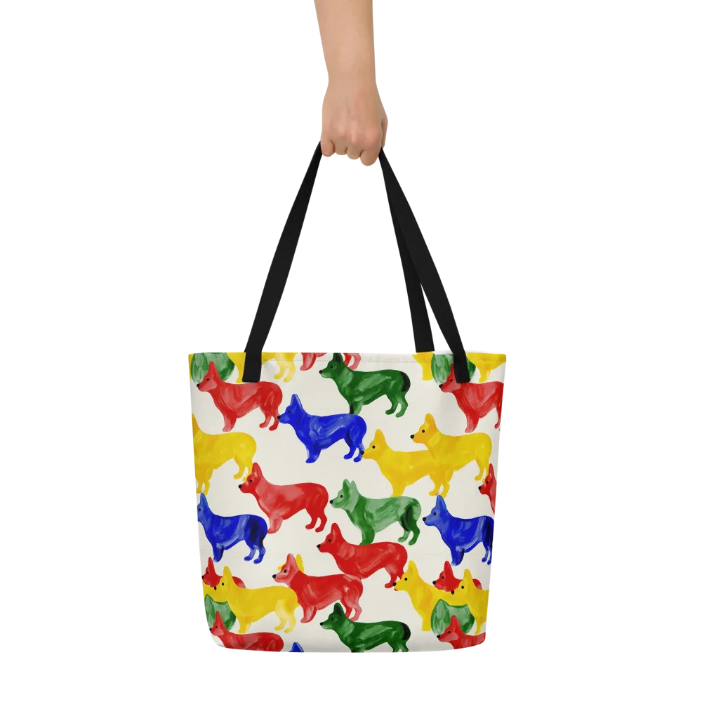 Colorful Canine Parade on Large Tote Bag W/ Pocket — Front