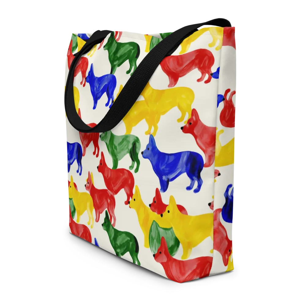 Colorful Canine Parade on Large Tote Bag W/ Pocket — Front