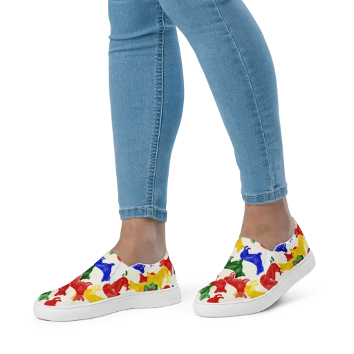 Colorful Canine Parade on a Women's Slip-On Canvas Shoes
