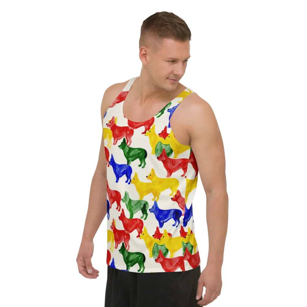 Colorful Canine Parade on Men's Tank Top — Left Front