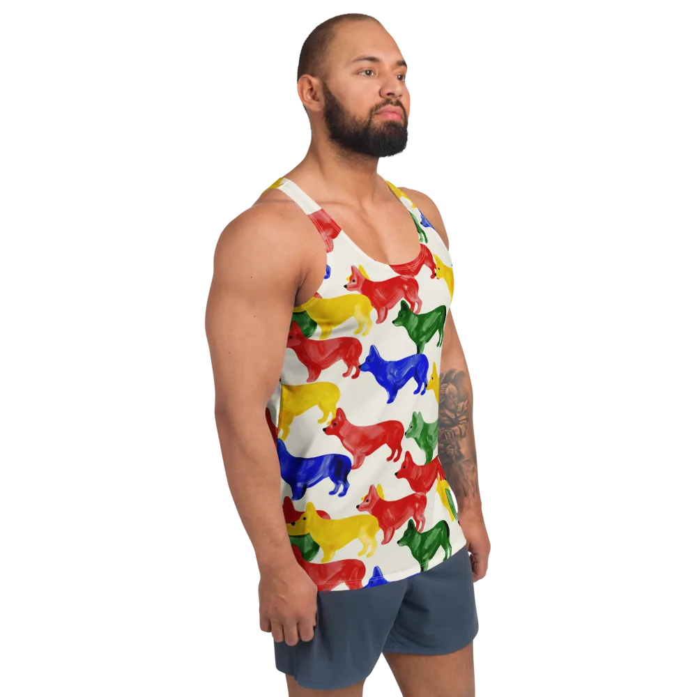 Colorful Canine Parade on Men's Tank Top — Right Front