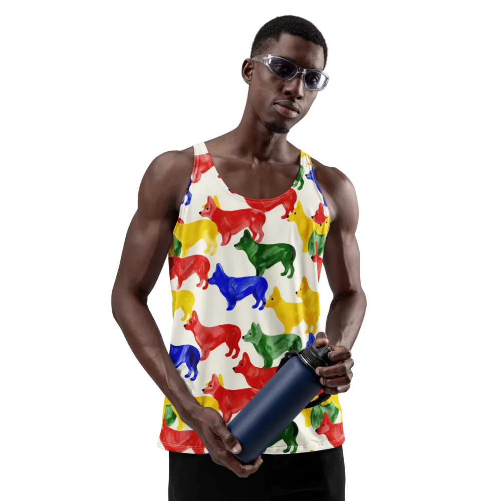 Colorful Canine Parade on Men's Tank Top — Front