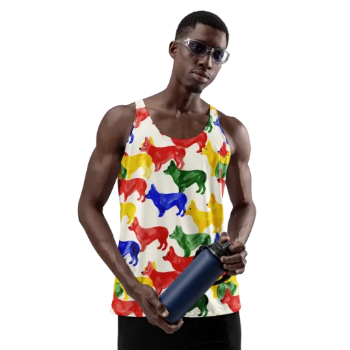 Colorful Canine Parade on a Men's Tank Top
