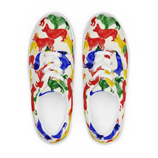 Colorful Canine Parade on a Men's Lace-Up Canvas Shoes