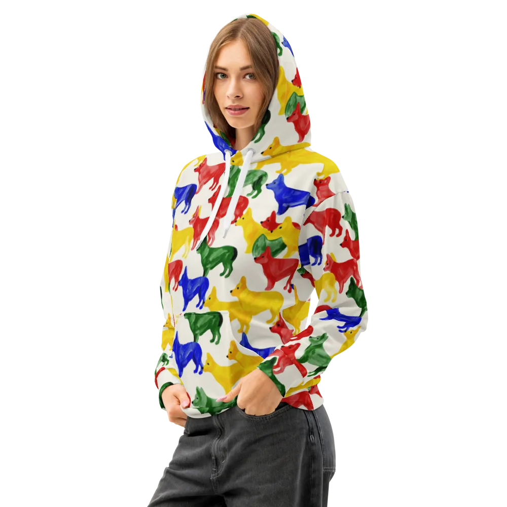 Colorful Canine Parade on Cotton Hoodie — Left Front
