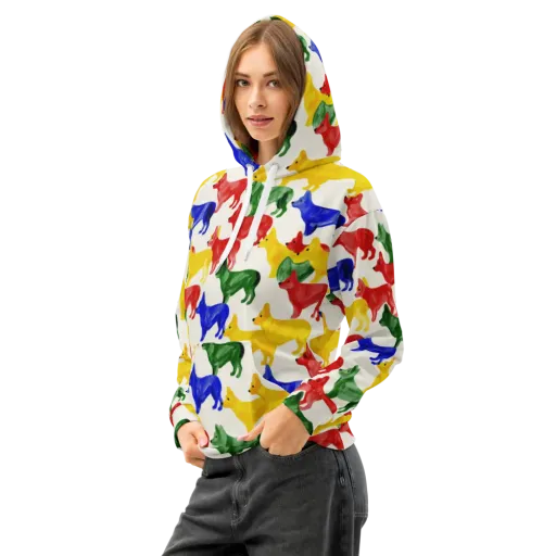 Colorful Canine Parade on a Cotton Hoodie