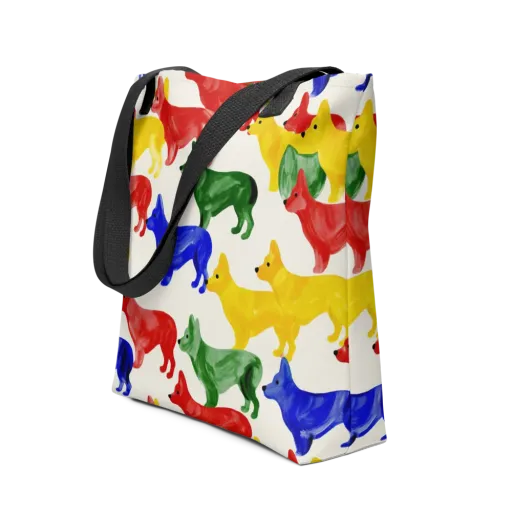 Colorful Canine Parade on a Tote Bag