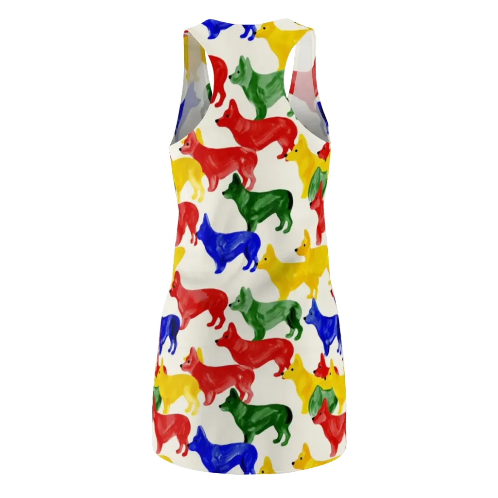 Colorful Canine Parade on Racerback Dress — Back