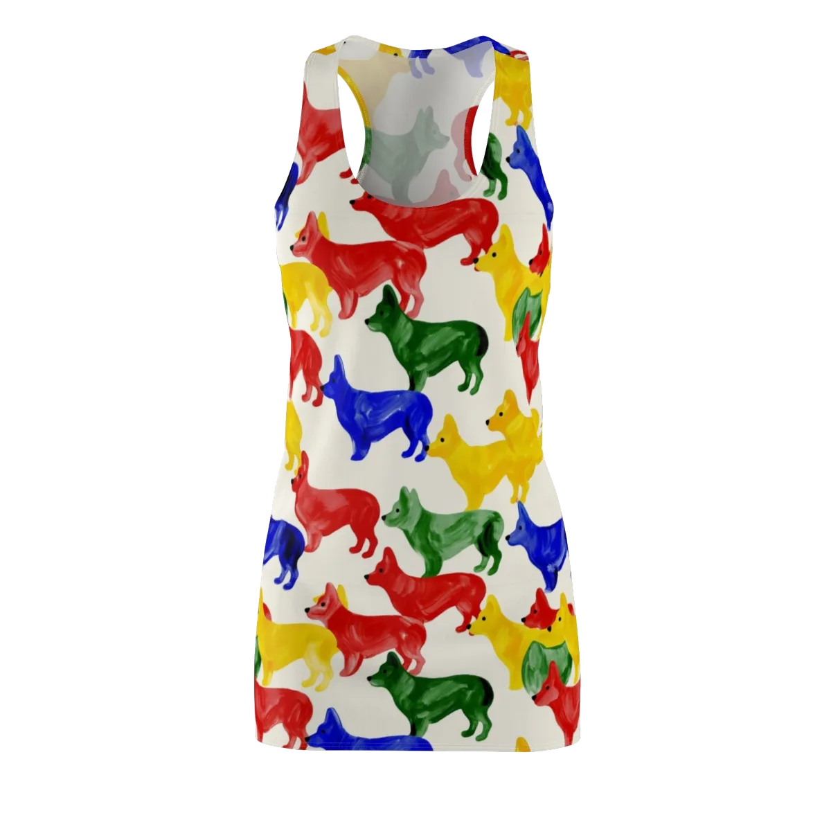 Colorful Canine Parade on Racerback Dress — Front