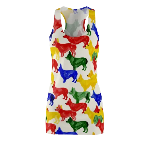 Colorful Canine Parade on a Racerback Dress