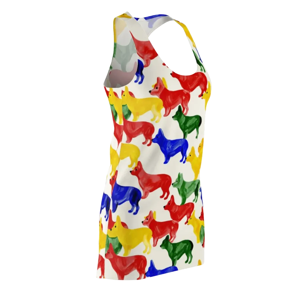 Colorful Canine Parade on Racerback Dress — Front Side