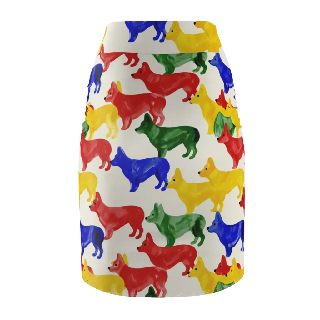 Colorful Canine Parade on Pencil Skirt — Back