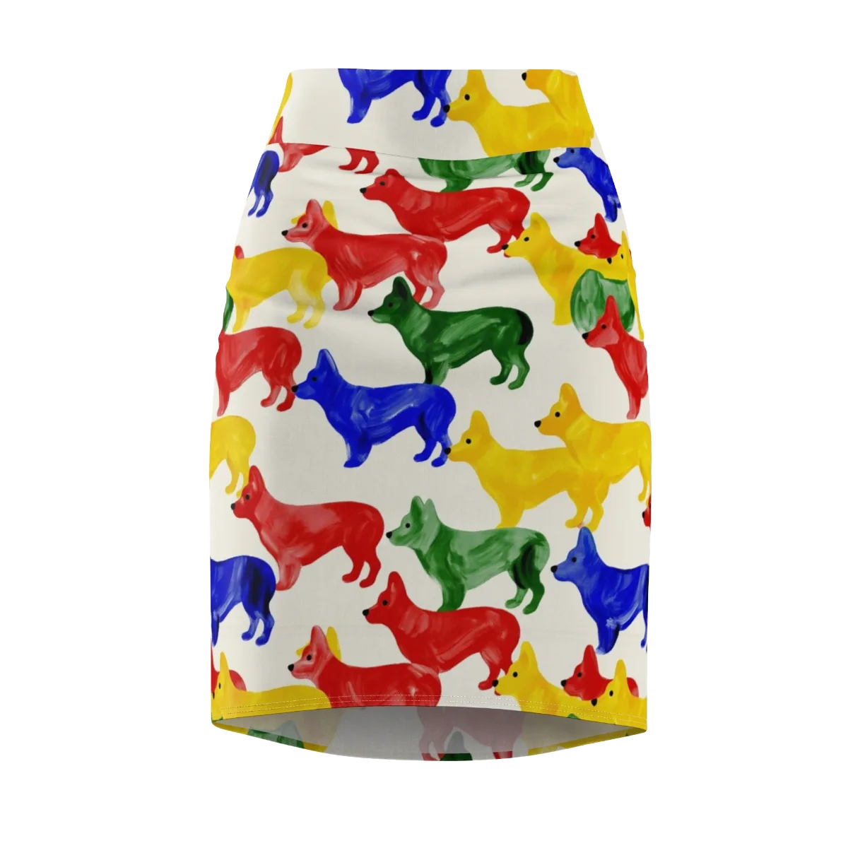 Colorful Canine Parade on Pencil Skirt — Front