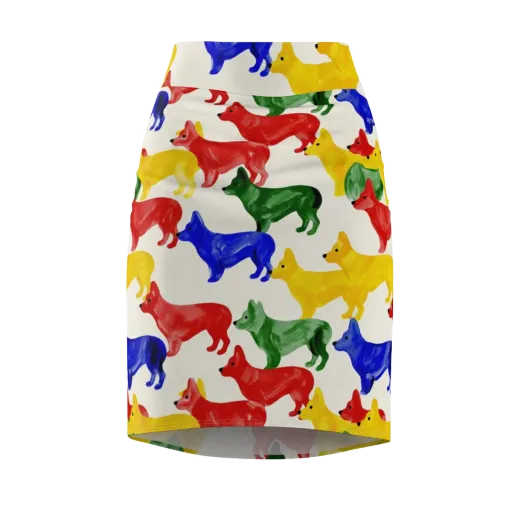Colorful Canine Parade on a Pencil Skirt