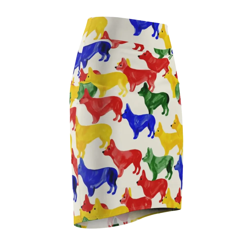Colorful Canine Parade on Pencil Skirt — Front Side