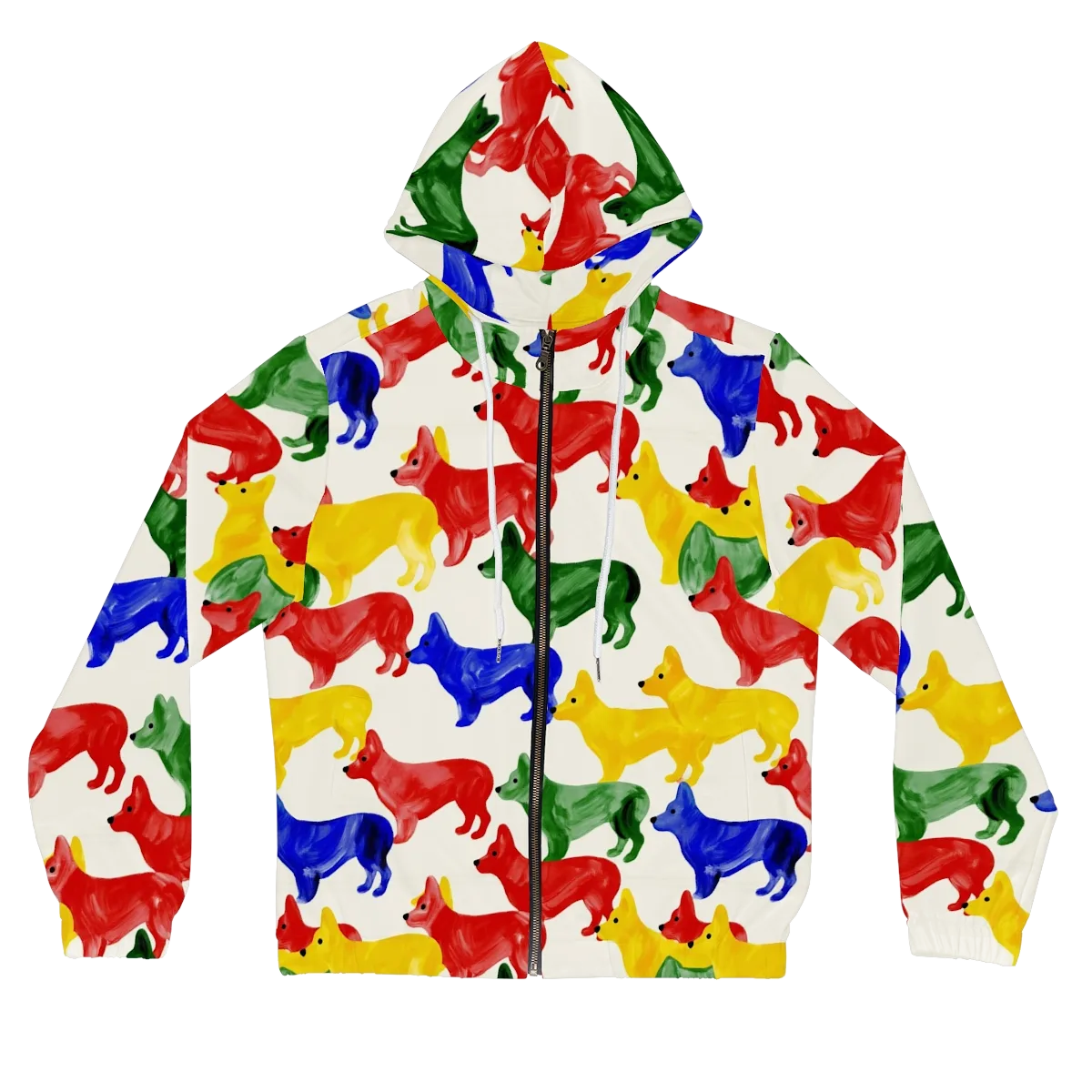 Colorful Canine Parade on Women's Full-Zip Hoodie — Front