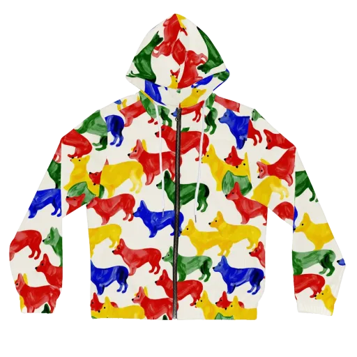 Colorful Canine Parade on a Women's Full-Zip Hoodie