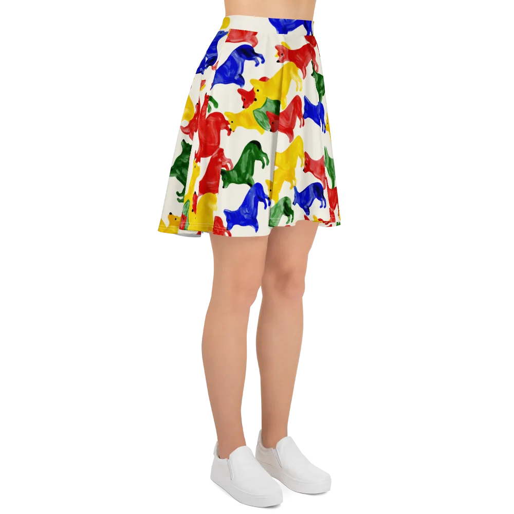 Colorful Canine Parade on Skater Skirt — Right