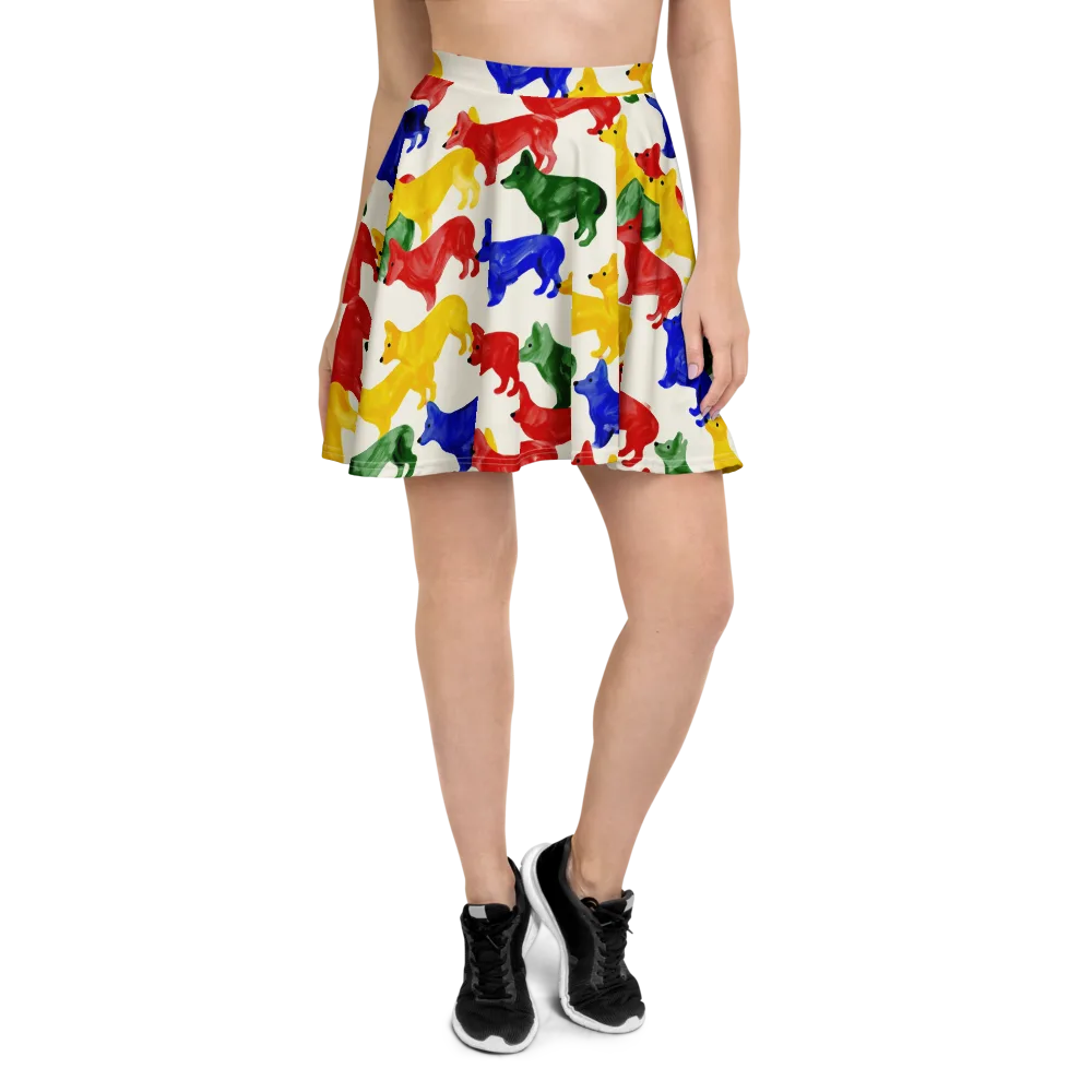 Colorful Canine Parade on Skater Skirt — Front