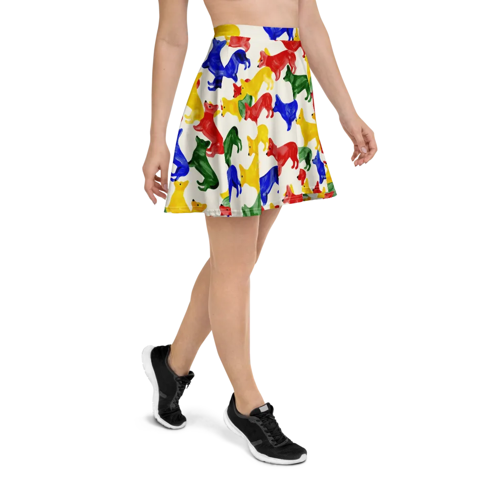 Colorful Canine Parade on Skater Skirt — Right