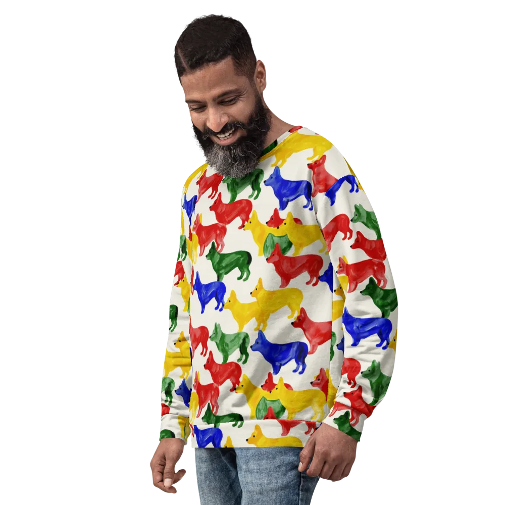 Colorful Canine Parade on Sweatshirt — Left Front