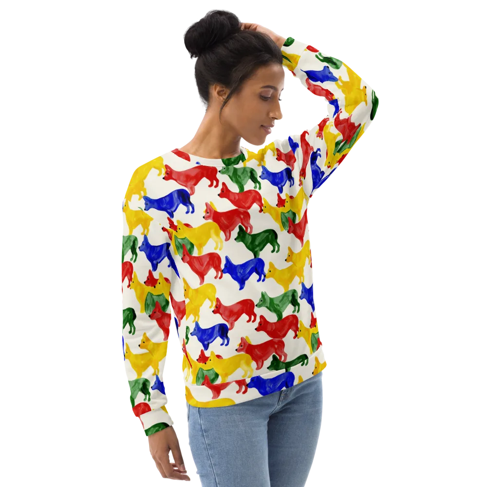 Colorful Canine Parade on Sweatshirt — Right Front
