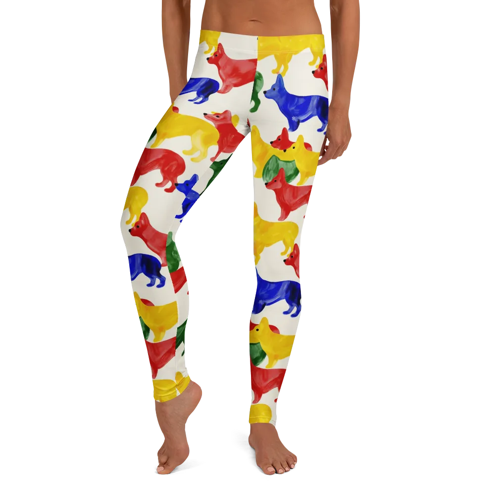 Colorful Canine Parade on Leggings — Front